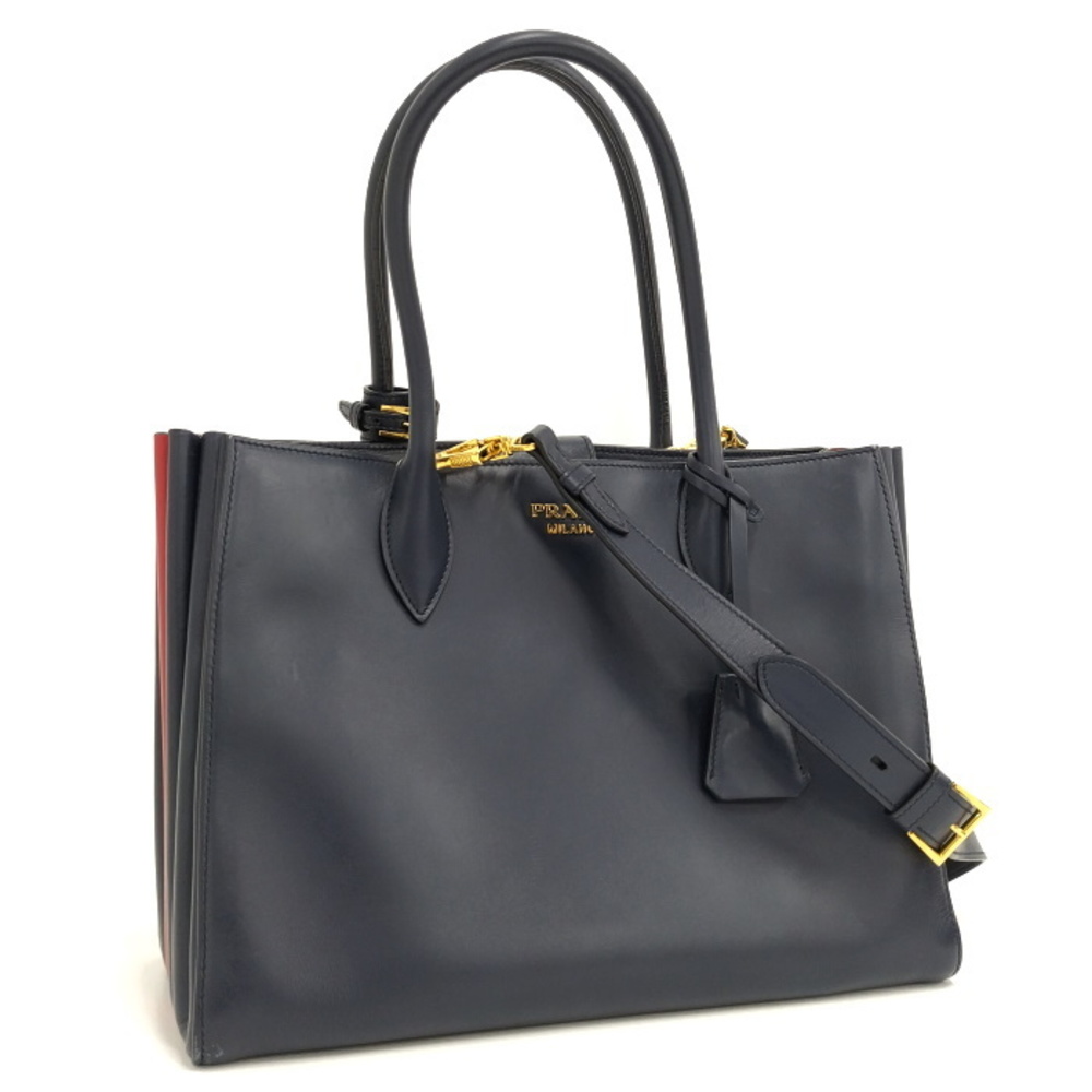 Prada Bibliotheque 2way Shoulder Bag Leather Navy